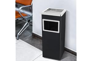 OHMG 48 l Mülleimer für den Außenbereich mit Standaschenbecher, herausnehmbarer Inneneimer aus Stahl für Büro, Hotel, Garten, freistehender Mülleimer aus Edelstahl mit Aschenbecher