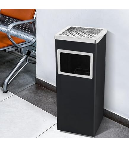 PROREGAL® Mülleimer Robuster Kombiascher Dach 60L 92x25x25cm Schwarz, Abfalleimer, Abfallbehälter