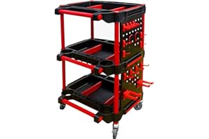 TBRFP Carrito de detalles de coche con ruedas, carrito de detalles de lavado de autos de 3 niveles con placa lateral para colgar y ganchos, para mecánicos y detalladores durante las reparaciones, carrito de