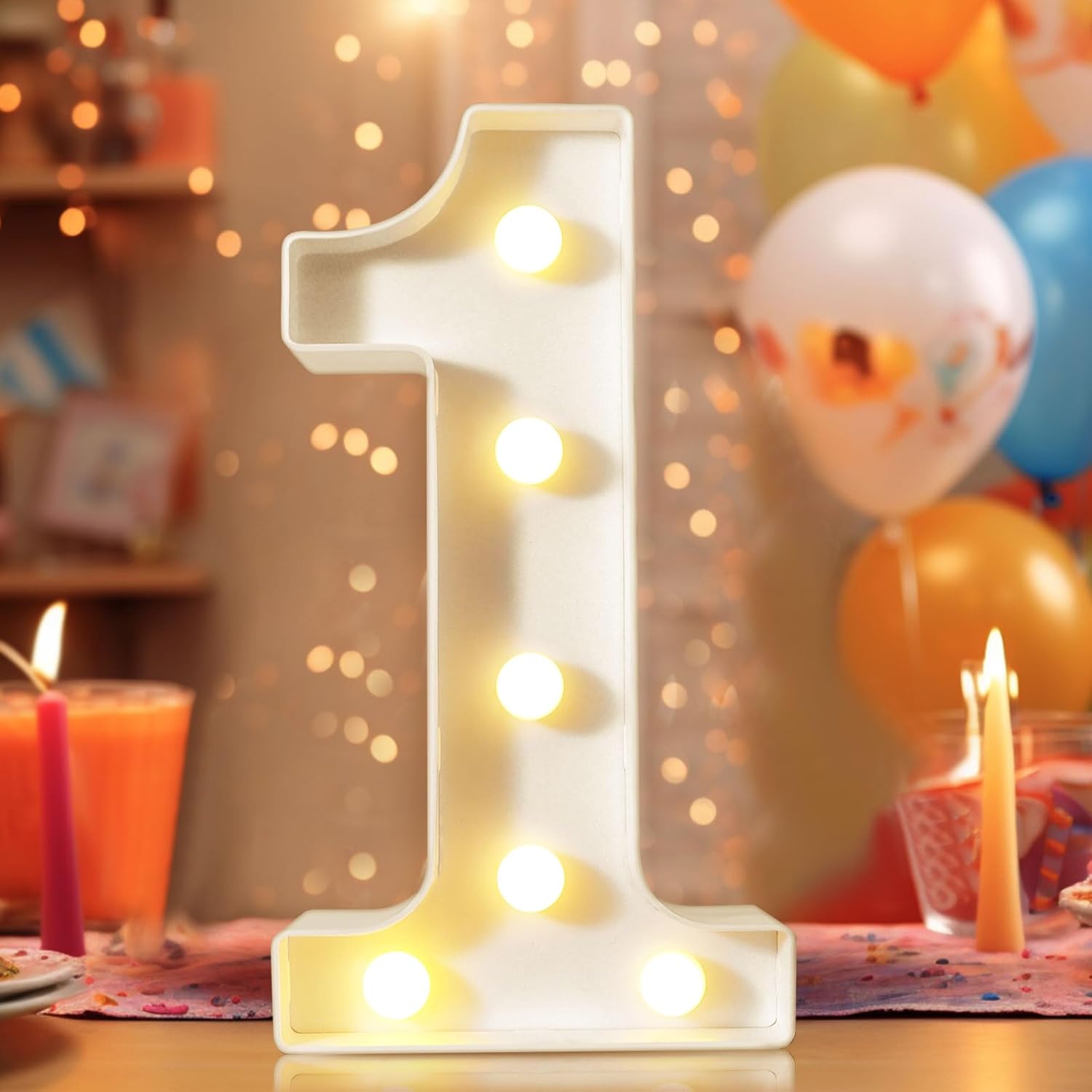 8.8" Decorative LED Light Up Numbers, Marquee Numbers Lights for 1st Birthday Decorations, Lighted Number Sign for Birthday Party Night Lights Wedding Anniversary Home Wall Decor, White Number 1