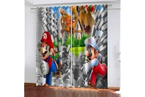 JWXF Verdunkelungsvorhänge 3D Anime Super Mario Kinderzimmer Dekor 2 Panels Thermisch Isolierte Fenster Behandlung Ösenvorhang Für Wohnzimmer Schlafzimmer Kinderzimmer
