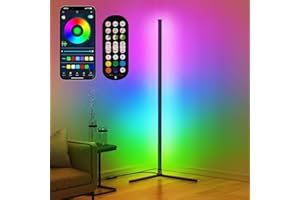 riyo LED Stehlampe, Stehlampe Wohnzimmer mit APP-Steuerung und Fernbedienung, RGB-Ecklampe mit 16 Millionen Farben und 68+ Szenen. Farbwechsel-Umgebungslicht mit Musiksynchronisation