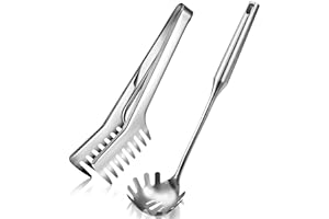 PATELAI 2 Cuillères à Spaghetti Ustensile de Service à Pâtes, 9,4 Pouces Pince à Pâtes en Acier Inoxydable, 13,6 Pouces Fourchette à Pâtes avec Poignée sous Vide, Serveur à Spaghetti