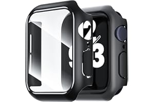 NEW'C 2 Pièces, Coques ＋ Protection Écran pour Apple Watch Series 6/5/4 Se 40mm - HD Clear Case avec Protection en Verre Trempé Intégré pour Apple Watch 40mm Series 4/5/6/SE - Noir