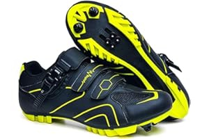 TANGJIU Bicicleta de Montaña con Tacos, Zapatillas de Ciclismo de Carretera de Fibra de Carbono Transpirables, Zapatillas Deportivas Antideslizantes con Tiras Reflectantes