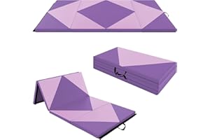 GOPLUS Tapis de Gym Pliable, 240x117x5CM, 4 Plis & Poignée Latérales pour Transport, Tapis Gymnastique en Cuir Imperméable, Attaches Auto-agrippantes pour Gym, Yoga, Fitness