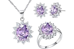 Uloveido Women Charm Flower White Gold Jewellery Necklace Earrings and Rings Set with Cubic Zirconia Crystal T466