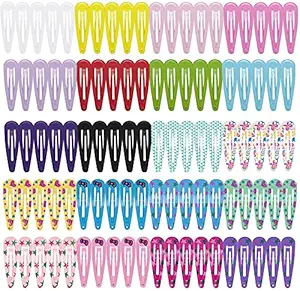 GRACIOUS MART 100 Pcs No Slip Metal Snap Hair Clips Barrettes Cute Candy Cartoon Design Hair Pins for Girls, Babies, Toddlers Kids, Women