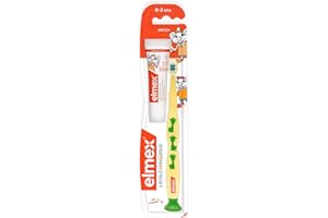 elmex Brosse à dents d'apprentissage de 0 à 2 ans, 1 pièce – Nettoyage des dents adapté à l'âge avec poils souples et poignée ergonomique – Habitue les bébés de manière ludique au brossage des dents