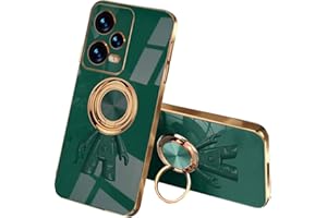 HAOYE Funda para Xiaomi Redmi Note 12 Pro+ Plus 5G, Diseño Patrón Galvanizado Elegante y Hermoso Suave Silicona Ligera Delgado TPU Bumper Anti-caída Carcasa con 360° Anillo Soporte, Verde Oscuro