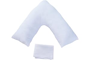 Nod Off V Shaped Pillow with Free Case - Hollowfiber Filled Polycotton case, Orthopedic Pregnancy Support Pillow - Pillows for Neck and Shoulder Pain - triangle Maternity Pillow (White)