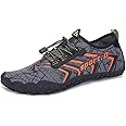 UBFEN Water Shoes Aqua Swim Shoes Mens Womens Beach Sports Quick Dry Barefoot for Boating Fishing Diving Surfing, Grey/Orange, 8.5 Women/7 Men