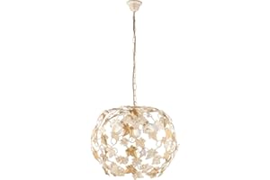 BONETTI ILLUMINA Lampadario Shabby 3 Luci Ferro Battuto Avorio Oro Foglie e Cristalli Serie Edera