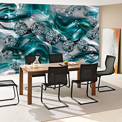 Fototapete 254x184cm PREMIUM Wand Foto Tapete Wand Bild Papiertapete – Ornamente Tapete Diamanten Brillanten Sterne türkis – no. 3371 - 7