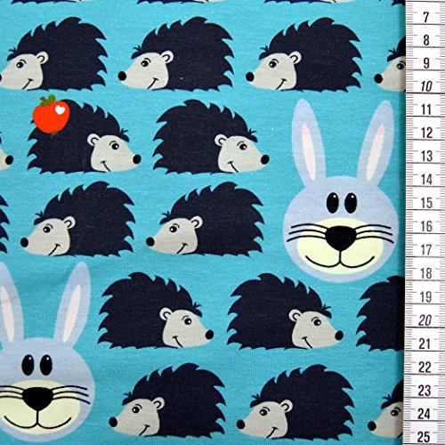 Jersey-Stoff „Igel und Hase“ bunt / Kinder-Baumwoll-Jersey / Beste Öko-Tex Qualität / Meterware ab 50cm / FX-3-2 (01. Türkis) - 6