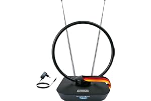 SCHWAIGER DVBT2 Antenne TV Zimmerantenne mit Verstärker 36dB Innenantenne aktiv Empfang Fernseher DVB-T DVB-T2 DAB+ Teleskopantenne LTE-Sperrfilter 1,5m Anschlusskabel HDTV HD digital