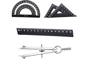 LAFOMUKEA 5 Pcs Geometry Set Aluminum Alloy Ruler Set with Compass for School Student Teacher Architects Engineers Kids Drawing