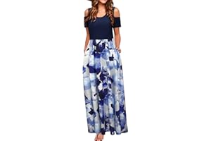 STYLEWORD Sommerkleid Damen Lang Kurzarm Maxikleid Blumen Kleider mit Taschen