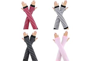 CIYIN Armstulpen Damen Gestreift, 4 Paare Fingerlose Handschuhe Lang, Arm Warmers Striped Knitted, Pulswärmer Damen, Arm Warmers y2k, für Herbst Winter