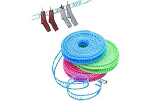 NOKDAL 3Pcs Corde a Linge Exterieur Renforcée Corde à Linge Antidérapante Portable Fil Etendage a Linge Exterieur Corde à Linge Coupe-Vent Corde à Linge en Nylon Corde à Linge de Voyage Portable de 8 M