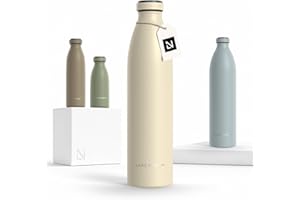 LARS NYSØM Botella de Acero Inoxidable | Botella aislada 1l | Cantimplora de 1 litro a prueba de fugas para deportes, bicicleta, perro (Almond Beige, 1000ml)