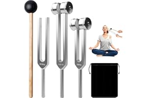 WANDGU Juego de martillo de horquilla: 3 diapasones de 128 Hz, 256 Hz, 512 Hz, juego de diapasones con mazo + bolsa de tela, diapasones de instrumento, respuesta de frecuencia precisa para terapia de