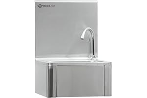 Mahlzeit Lavamani in acciaio inox con comando a ginocchio e distributore di sapone | Lavandino per il lavaggio igienico delle mani | Lavabo industriale, lavabo a parete per gastronomia, cucina e altro