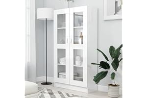 Yolola vitrinenschrank,Vitrine, Standvitrine,vitrinenschrank Vintage,vitrinenschrank Wohnzimmer,Küchenschrank, Bücherschrank für Küche Wohnzimmer Büro Esszimmer-Hochglanz-Weiß-82,5x30,5x150 cm