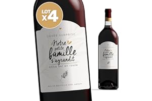 Manahia LOT de 4 Etiquettes bouteilles annonce naissance - Notre petite famille s'agrandit - Bébé est en route - Etiquette Vin Annonce Naissance - Annonce Grossesse - Bébé arrive - Lot de 4 unités