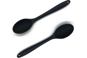MARUKO Cucchiai Silicone Cucina, Silicone Antiaderente da Cucina Cucchiaio Set Pezzi, Senza BPA, Resistente al Calore, Set di cucchiai per mescolare, Raccogliere e miscelazione (Nero)