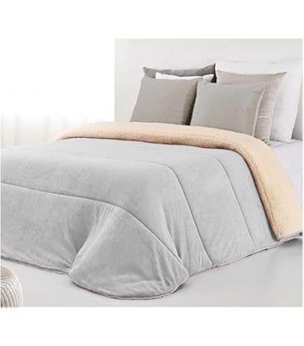 Couette Hiver Sherpa RISO Manterol - Polaire Douce - Gris 180cm - Chaleur Léger