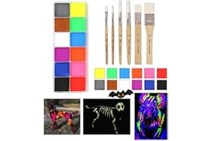 DLMLEMU UV Neon Fluorescent Pet Dye, 12 Colors Temporary Dog Hair Dye with Brush, Non-toxic Vibrant Colors Halloween Pet Hair Painting Set, Oil-based Pet Hair Dye, Soluble in Turpentine/Makeup Remover/Alcohol