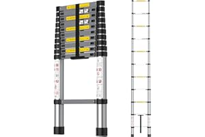Kidsgigglz Echelle Telescopique, 3,2m Escabeau Telescopique, Échelle Télescopique en Aluminium, Echelle de Toit Pliable, Antidérapante Escabeau Multifonction, Hauteur Réglable, Charge Max 150 kg