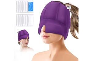 i THERAU Gel Bonnets des Migraine Chapeau rafraîchissant en masque migraine pour soulagement avec12 sachets de gel-Violet