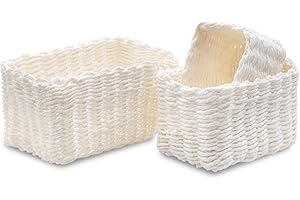 MORGAN&CO. Set da 3 Cestini Portaoggetti, Porta Oggetti per il Bagno, Cestino Organizer in Carta EcoFriendly, Cestini Salvaspazio Intrecciati e Impilabili 22x14x13 cm Bianco I