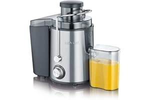 ‎SEVERIN SEVERIN Entsafter, geräuscharme Saftmaschine für vitaminreiche Obst- und Gemüsesäfte, elektrische Saftpresse aus Edelstahl, 500 ml Auffangbehälter, schwarz/Edelstahl ES 3566