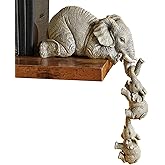 Furnisfox Premium Set of 3 Realistic Elephant Sitter Hand-Painted Figurines, Mother and Two Babies Hanging Off The Edge of A 