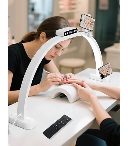 CGBE 34 Zoll Halbmond Lampe – 456 LED, Dimmbar, Mit Handyhalter & Ladeanschluss, Für Nagelstudio & Kosmetik