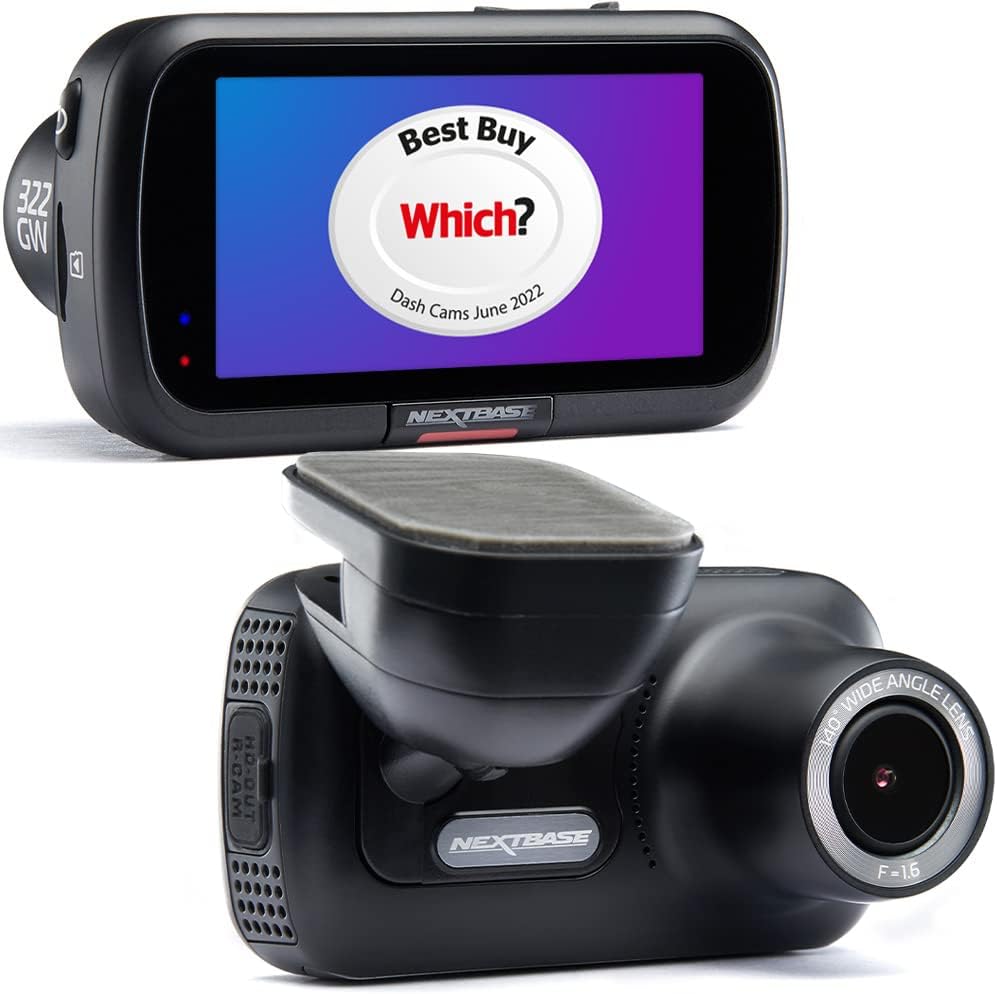 Nextbase 322GW Dash Cam Front - 1080p 60fps Car Camera Dashcam - WiFi, 10Hz GPS, Bluetooth, Emergency SOS, Night Vision, Intelligent Parking Mode, 2.5" IPS Touch Screen, G-Sensor, Magnetic Mount