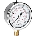 SENCTRL 100 Psi Lead-Free Glycerin Liquid Filled Low Pressure Gauge, 2.5" Dial Size, 1/4" NPT Lower Mount, Stainless Steel Case, for Home Potable Water Pump, Air, Well, RV Hose, Pressure Test