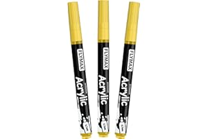 FLYMAX Gelb Marker Stifte 0,7mm – Permanent Marker Gelb Acrylic Wasserbasis Wasserfest Schnelltrocknend Fein (3er Pack)