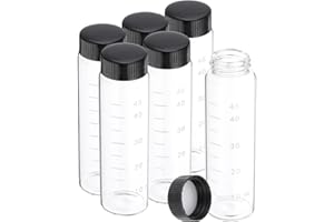 PATIKIL 6pcs 50ml Small Clear Glass Vials with Black Screw Cap, Borosilicate Glass Graduated Sample Bottles for Solid Liquid Powder Storage