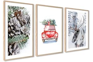 ag.art deco Quadri Moderni Soggiorno Noël cm | Poster da Parete | Quadri Camera da Letto o il Soggiorno | Set di 3 Stampe da Parete senza Cornice (Natale)