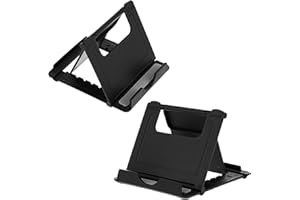 Amaxiu Składany stojak na telefon, mini stojak na tablet, wielokątny uchwyt na telefon komórkowy, przenośna podstawka na telefon, stacja dokująca na biurko, do domu, oglądania filmów, 2 szt., czarny