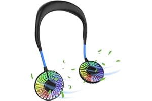 Ultralent Ventilateur de cou, ventilateur USB, silencieux, 3 vitesses, lumière LED, ventilateur portable pour l'extérieur, l'intérieur, le camping, les voyages, le sport noir et bleu