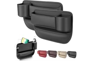 BIMHAYUU Car Seat Gap Filler, Leather Gap Bag with Cup Holder Universal Seat Gap Organizer, Adjustable Car Seat Storage Box for Phones Glasses Keys Cards (Black,Driver's＋Passenger)