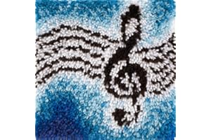 CraftsFabrics Music Notes Latch Hook Kit 12x12 Inch Acrylic Modern Style Plain Adult Non Foldable Music Theme Quality Materials and User Friendly Instructions