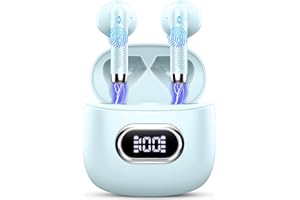 DRSAEC Auriculares Inalámbricos, Auriculares Bluetooth 5.3 con HD Mic, 2024 Nueva HiFi Estéreo Cascos Inalambricos Bluetooth, IP7 Impermeable 42H Cancelación de Ruido In-Ear Auriculares, Pantalla LED, USB-C