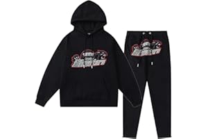 YiLianDa Tuta Uomo Donna, Completo Trapstars Ricamata Shooters Unisex, 2 Pezzi Jogging Sportiva Set Autunno Inverno, Felpa con Cappuccio in Plie e Pantaloni