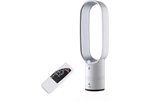 SABYDICAR Ventilador Sin Aspas, Enfriador De Aire De Seguridad De Iones Negativos Silencioso De Suelo, Ventilador De Torre Con Control Remoto Y Función De Oscilación Y Función De Sincronización (Silver)